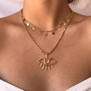 *FAUSTA* Gold Star x Eye Multilayer Necklace